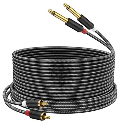 J&D Cabo áudio de 2 x 6,35 mm a 2RCA, banhado a ouro 2 x 6,35 mm TS macho a 2 RCA macho concha de PVC estéreo adaptador de áudio e divisor RCA cabo com trançado de nylon, 6 metros J&D Cabo áudio de 2 x 6,35 mm a 2RCA, banhado a ouro 2 x 6,35 mm TS macho a 2 RCA macho concha de PVC estéreo adaptador de áudio e divisor RCA cabo com trançado de nylon, 6 metros