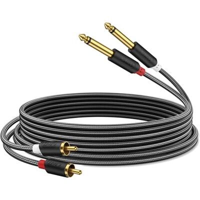 J&D Cabo áudio de 2 x 6,35 mm a 2RCA, banhado a ouro 2 x 6,35 mm TS macho a 2 RCA macho concha de PVC estéreo adaptador de áudio e divisor RCA cabo com trançado de nylon, 0,9 metros J&D Cabo áudio de 2 x 6,35 mm a 2RCA, banhado a ouro 2 x 6,35 mm TS macho a 2 RCA macho concha de PVC estéreo adaptador de áudio e divisor RCA cabo com trançado de nylon, 0,9 metros