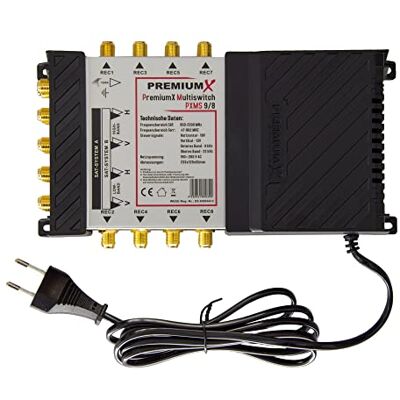 PremiumX PXMS Multiswitch 9/8 com alimentador 2 posições de satélite em 8 saídas compatível com HDTV FullHD 4K UHD 8K PremiumX PXMS Multiswitch 9/8 com alimentador 2 posições de satélite em 8 saídas compatível com HDTV FullHD 4K UHD 8K
