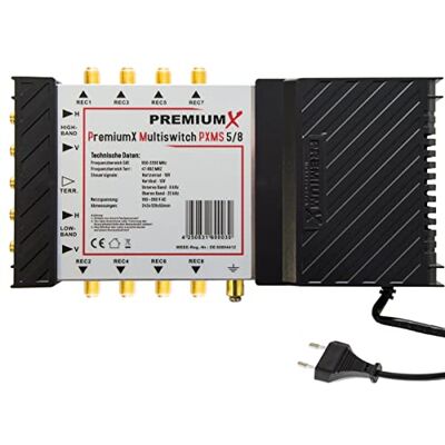 PremiumX Premium X PXMS Multiswitch 5/8 com alimentador distribuidor de sinais de satélite para 8 utilizadores compatível com HDTV FullHD 4K UHD 8K PremiumX Premium X PXMS Multiswitch 5/8 com alimentador distribuidor de sinais de satélite para 8 utilizadores compatível com HDTV FullHD 4K UHD 8K