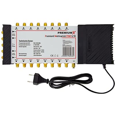 PremiumX PXMS Multiswitch 5/16 com alimentador distribuidor de sinais de satélite para 16 utilizadores compatível com HDTV FullHD 4K UHD 8K PremiumX PXMS Multiswitch 5/16 com alimentador distribuidor de sinais de satélite para 16 utilizadores compatível com HDTV FullHD 4K UHD 8K