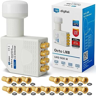 HB-DIGITAL Octo LNB LNC 8 participantes Direct Full HD TV 3D 4K UHD contactos banhados a ouro proteção climática (Extensível) com 16 F-Plug banhados a ouro grátis HB-DIGITAL Octo LNB LNC 8 participantes Direct Full HD TV 3D 4K UHD contactos banhados a ouro proteção climática (Extensível) com 16 F-Plug banhados a ouro grátis