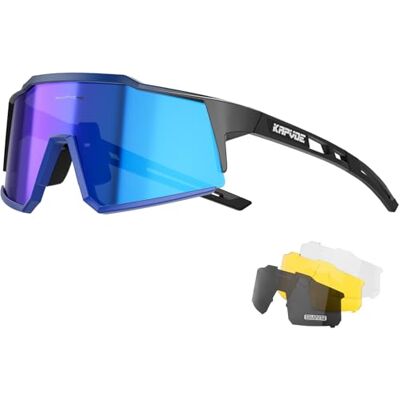 KAPVOE Óculos de ciclismo polarizados com 1 lente O 4 lentes intercambiáveis TR90 óculos de sol desportivos mulheres homens K9022 4 lentes: PC roja día, negra polarizada, transparente noche, amarilla poca luz; UV400, aprox. 34g TR90 KAPVOE Óculos de ciclismo polarizados com 1 lente O 4 lentes intercambiáveis TR90 óculos de sol desportivos mulheres homens K9022 4 lentes: PC roja día, negra polarizada, transparente noche, amarilla poca luz; UV400, aprox. 34g TR90
