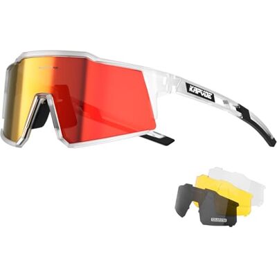 KAPVOE Óculos de ciclismo polarizados com 1 lente O 4 lentes intercambiáveis TR90 óculos de sol desportivos mulheres homens K9022 4 lentes: PC roja día, negra polarizada, transparente noche, amarilla poca luz; UV400, aprox. 34g TR90 KAPVOE Óculos de ciclismo polarizados com 1 lente O 4 lentes intercambiáveis TR90 óculos de sol desportivos mulheres homens K9022 4 lentes: PC roja día, negra polarizada, transparente noche, amarilla poca luz; UV400, aprox. 34g TR90
