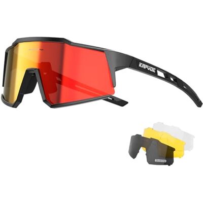 KAPVOE Óculos de ciclismo polarizados com 1 lente O 4 lentes intercambiáveis TR90 óculos de sol desportivos mulheres homens K9022 4 lentes: PC roja día, negra polarizada, transparente noche, amarilla poca luz; UV400, aprox. 34g TR90 KAPVOE Óculos de ciclismo polarizados com 1 lente O 4 lentes intercambiáveis TR90 óculos de sol desportivos mulheres homens K9022 4 lentes: PC roja día, negra polarizada, transparente noche, amarilla poca luz; UV400, aprox. 34g TR90