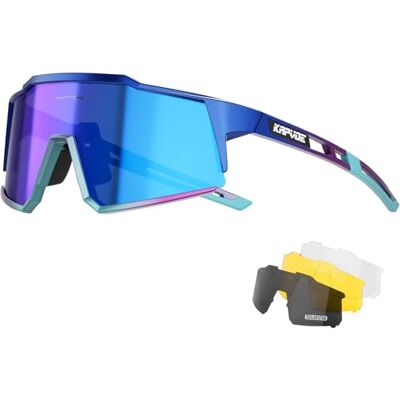 KAPVOE Óculos de ciclismo polarizados com 1 lente O 4 lentes intercambiáveis TR90 óculos de sol desportivos mulheres homens K9022 4 lentes: PC roja día, negra polarizada, transparente noche, amarilla poca luz; UV400, aprox. 34g TR90 KAPVOE Óculos de ciclismo polarizados com 1 lente O 4 lentes intercambiáveis TR90 óculos de sol desportivos mulheres homens K9022 4 lentes: PC roja día, negra polarizada, transparente noche, amarilla poca luz; UV400, aprox. 34g TR90