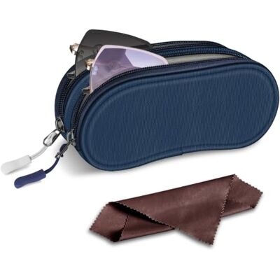 FINTIE Capa óculos com bainha dupla Bolso duplo grande para óculos de sol e óculos de leitura, com mosquetão e fecho de correr FINTIE Capa óculos com bainha dupla Bolso duplo grande para óculos de sol e óculos de leitura, com mosquetão e fecho de correr