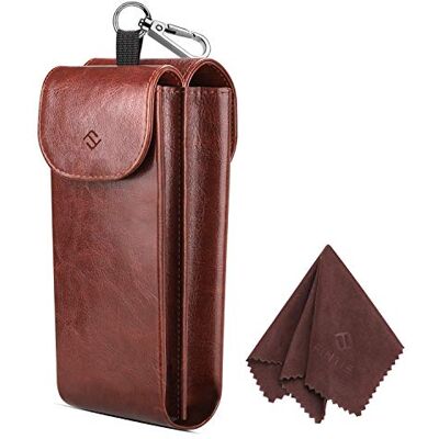 FINTIE Estojo Duplo de Óculos com Mosquetão Capa Portátil de Couro Sintético Anti-Riscos para Óculos de Sol,, Castanho FINTIE Estojo Duplo de Óculos com Mosquetão Capa Portátil de Couro Sintético Anti-Riscos para Óculos de Sol,, Castanho