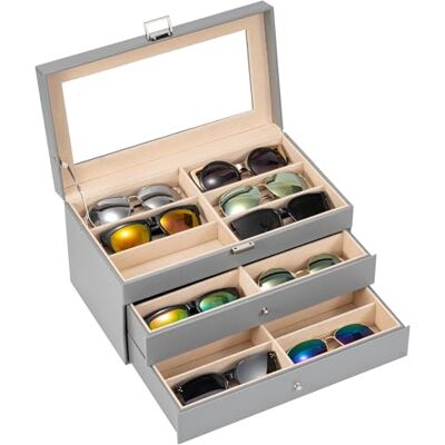ProCase Caixa Óculos, expositor óculos de sol, organizador Sunglasses 18 compartimentos cinzento ProCase Caixa Óculos, expositor óculos de sol, organizador Sunglasses 18 compartimentos cinzento