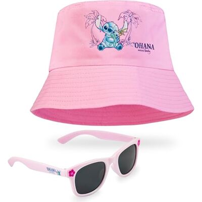 Disney Stitch Chapéu de pescador e óculos de sol para meninas, óculos com proteção UV (rosa) Disney Stitch Chapéu de pescador e óculos de sol para meninas, óculos com proteção UV (rosa)