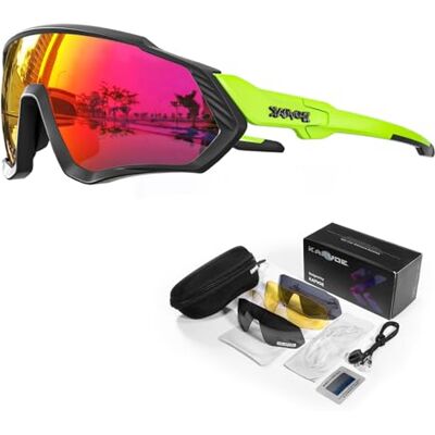 KAPVOE Óculos de Ciclismo Polarizados com 1 Lente ou 5 Lentes Intercambiáveis TR90 Óculos de Sol Esportivos Mulheres Homens K9408 5 lentes: azul CAT.3 espejo día, negra polarizada, transparente noche, amarilla poca luz, plateada luz intensa KAPVOE Óculos de Ciclismo Polarizados com 1 Lente ou 5 Lentes Intercambiáveis TR90 Óculos de Sol Esportivos Mulheres Homens K9408 5 lentes: azul CAT.3 espejo día, negra polarizada, transparente noche, amarilla poca luz, plateada luz intensa
