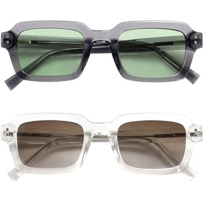 OPULIZE EDG Sunglasses for Men & Women-Vintage Retangular Transparent Frame with Spring Hinges-UV400 Protection, 2 Pack cinzento / transparente OPULIZE EDG Sunglasses for Men & Women-Vintage Retangular Transparent Frame with Spring Hinges-UV400 Protection, 2 Pack cinzento / transparente