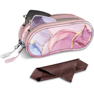 FINTIE Capa óculos com bainha dupla Bolso duplo grande para óculos de sol e óculos de leitura, com mosquetão e fecho de correr FINTIE Capa óculos com bainha dupla Bolso duplo grande para óculos de sol e óculos de leitura, com mosquetão e fecho de correr