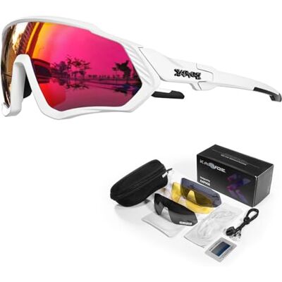 KAPVOE Óculos de Ciclismo Polarizados com 1 Lente ou 5 Lentes Intercambiáveis TR90 Óculos de Sol Esportivos Mulheres Homens K9408 5 lentes: azul CAT.3 espejo día, negra polarizada, transparente noche, amarilla poca luz, plateada luz intensa KAPVOE Óculos de Ciclismo Polarizados com 1 Lente ou 5 Lentes Intercambiáveis TR90 Óculos de Sol Esportivos Mulheres Homens K9408 5 lentes: azul CAT.3 espejo día, negra polarizada, transparente noche, amarilla poca luz, plateada luz intensa