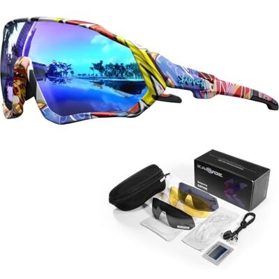 KAPVOE Óculos de Ciclismo Polarizados com 1 Lente ou 5 Lentes Intercambiáveis TR90 Óculos de Sol Esportivos Mulheres Homens K9408 5 lentes: azul CAT.3 espejo día, negra polarizada, transparente noche, amarilla poca luz, plateada luz intensa KAPVOE Óculos de Ciclismo Polarizados com 1 Lente ou 5 Lentes Intercambiáveis TR90 Óculos de Sol Esportivos Mulheres Homens K9408 5 lentes: azul CAT.3 espejo día, negra polarizada, transparente noche, amarilla poca luz, plateada luz intensa