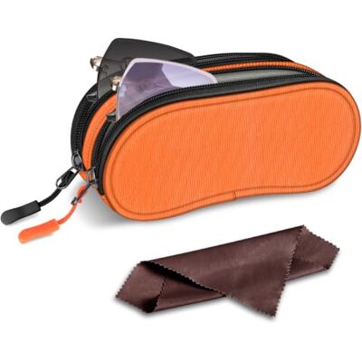 FINTIE Capa óculos com bainha dupla Bolso duplo grande para óculos de sol e óculos de leitura, com mosquetão e fecho de correr FINTIE Capa óculos com bainha dupla Bolso duplo grande para óculos de sol e óculos de leitura, com mosquetão e fecho de correr