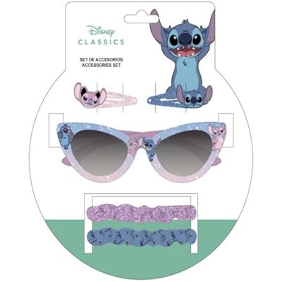 CERDÁ LIFE'S LITTLE MOMENTS Conjunto de beleza infantil Stitch azul e rosa, óculos de sol UV400, 2 brincos e 2 pinças de cabelo, acessórios empilhares para menina, produto oficial Disney CERDÁ LIFE'S LITTLE MOMENTS Conjunto de beleza infantil Stitch azul e rosa, óculos de sol UV400, 2 brincos e 2 pinças de cabelo, acessórios empilhares para menina, produto oficial Disney