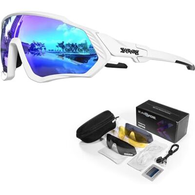 KAPVOE Óculos de Ciclismo Polarizados com 1 Lente ou 5 Lentes Intercambiáveis TR90 Óculos de Sol Esportivos Mulheres Homens K9408 5 lentes: azul CAT.3 espejo día, negra polarizada, transparente noche, amarilla poca luz, plateada luz intensa KAPVOE Óculos de Ciclismo Polarizados com 1 Lente ou 5 Lentes Intercambiáveis TR90 Óculos de Sol Esportivos Mulheres Homens K9408 5 lentes: azul CAT.3 espejo día, negra polarizada, transparente noche, amarilla poca luz, plateada luz intensa