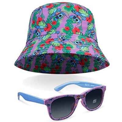 Disney Stitch Chapéu de pescador e óculos de sol para meninas, óculos com proteção UV (roxo/multi) Disney Stitch Chapéu de pescador e óculos de sol para meninas, óculos com proteção UV (roxo/multi)