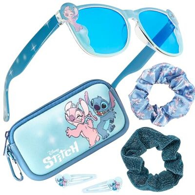 Disney Conjunto de óculos de sol para menina com proteção UV, estojo e acessórios para o cabelo presentes para meninas (azul Stitch) Disney Conjunto de óculos de sol para menina com proteção UV, estojo e acessórios para o cabelo presentes para meninas (azul Stitch)