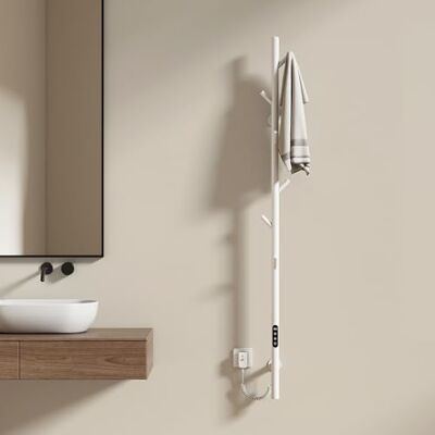 EMKE Toalheiro aquecedor com 6 ganchos, branco Design de toalheiro elétrico com barra, controlo de temperatura inteligente, toalheiro elétrico de casa de banho EMKE Toalheiro aquecedor com 6 ganchos, branco Design de toalheiro elétrico com barra, controlo de temperatura inteligente, toalheiro elétrico de casa de banho