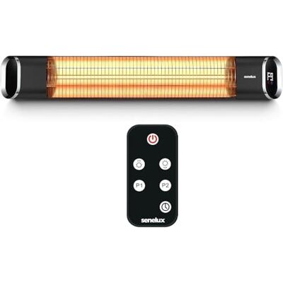 Senelux Aquecedor de pátio elétrico infravermelho montado na parede 2000 W aquecedor IP65 resistente à água para uso interno e externo controlo remoto, temporizador ajustável e 9 níveis d Senelux Aquecedor de pátio elétrico infravermelho montado na parede 2000 W aquecedor IP65 resistente à água para uso interno e externo controlo remoto, temporizador ajustável e 9 níveis d
