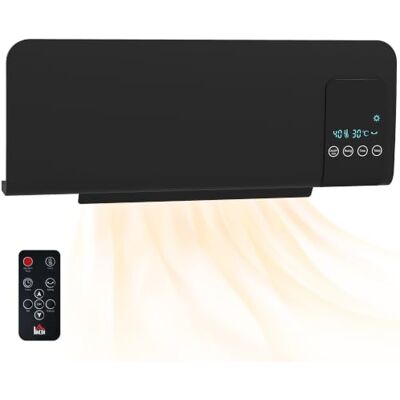 HOMCOM Aquecedor elétrico baixo consumo 1000/2000 W para 15-20 m² preto Aquecedor de casa de banho de parede com oscilação, PTC, ecrã LED, proteção contra sobreaquecimento, temporizador, comando HOMCOM Aquecedor elétrico baixo consumo 1000/2000 W para 15-20 m² preto Aquecedor de casa de banho de parede com oscilação, PTC, ecrã LED, proteção contra sobreaquecimento, temporizador, comando