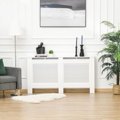 HOMCOM Cobertura de radiador moderna 151, 5 x 19 x 82 cm branco MDF, prateleira superior, slatas, para sala de estar, quarto, corredor HOMCOM Cobertura de radiador moderna 151, 5 x 19 x 82 cm branco MDF, prateleira superior, slatas, para sala de estar, quarto, corredor