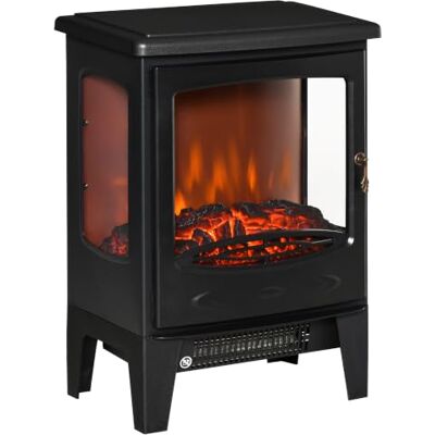 HOMCOM Lareira elétrica 900 W/1800 W para 20-25 GZRD preto Lareira decorativa de pé, janelas efeito de chama, temperatura ajustável, proteção contra sobreaquecimento HOMCOM Lareira elétrica 900 W/1800 W para 20-25 GZRD preto Lareira decorativa de pé, janelas efeito de chama, temperatura ajustável, proteção contra sobreaquecimento