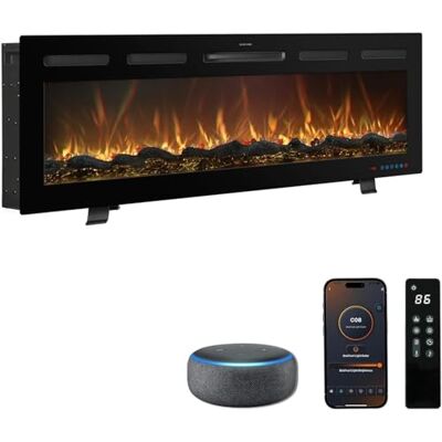 Mystflame Galaxy Pro Lareira elétrica Wi-Fi 91,5 cm, Alexa, 750/1500W 13 cores de chama LED, som crepitante e controlo por app Mystflame Galaxy Pro Lareira elétrica Wi-Fi 91,5 cm, Alexa, 750/1500W 13 cores de chama LED, som crepitante e controlo por app