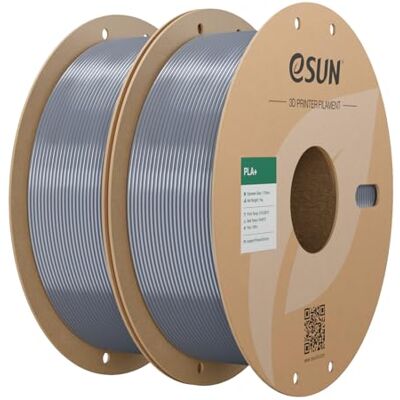 eSUN Filamento PLA+ 1,75 mm, melhorada tenacidade, impressora 3D com filamento PLA Plus, precisão dimenonal +/- 0,03 mm, 1 kg por bobina, 2 bobinas para impressão 3D, prata e prata eSUN Filamento PLA+ 1,75 mm, melhorada tenacidade, impressora 3D com filamento PLA Plus, precisão dimenonal +/- 0,03 mm, 1 kg por bobina, 2 bobinas para impressão 3D, prata e prata