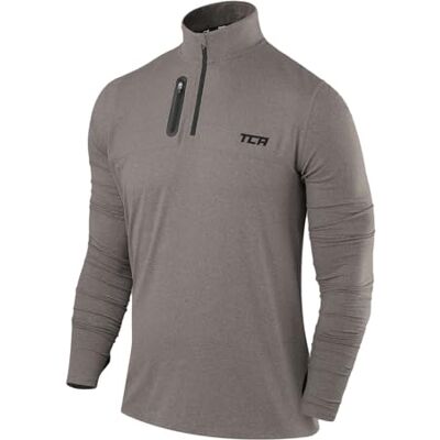 TCA T-shirt desportiva de manga comprida para homem t-shirts desporto homem secagem rápida Fusion Pro Quickdry T-shirt Running com meio fecho de correr cinzento escuro/cinzento escuro, M TCA T-shirt desportiva de manga comprida para homem t-shirts desporto homem secagem rápida Fusion Pro Quickdry T-shirt Running com meio fecho de correr cinzento escuro/cinzento escuro, M