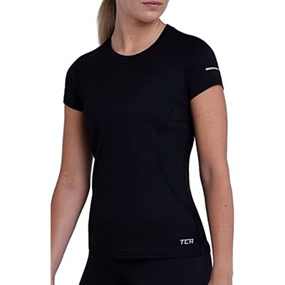 TCA T-shirt de manga curta de secagem rápida Atomic para treino de ginásio e corrida para mulher, Preto TCA T-shirt de manga curta de secagem rápida Atomic para treino de ginásio e corrida para mulher, Preto