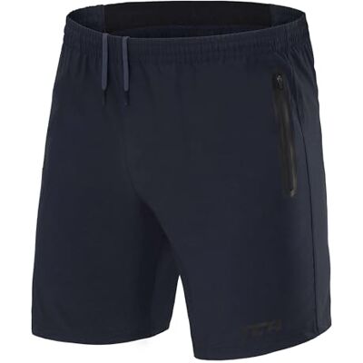 TCA Calções para homem com bolsos com fecho de correr calções desportivos para homem tecnologia Elite Tech Running Shorts Men Gym correr Padel azul escuro, XS TCA Calções para homem com bolsos com fecho de correr calções desportivos para homem tecnologia Elite Tech Running Shorts Men Gym correr Padel azul escuro, XS