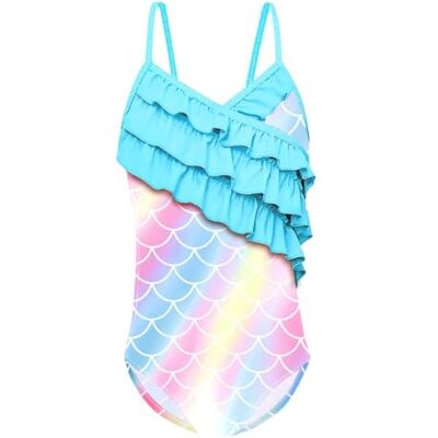 Lito Angels Children's Apparel Fato de banho flocos de peixe uma peça com babados para nadar para meninas tamanho 6-7 anos Lito Angels Children's Apparel Fato de banho flocos de peixe uma peça com babados para nadar para meninas tamanho 6-7 anos