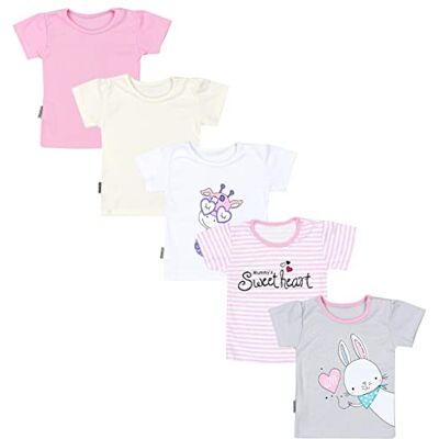 TupTam T-shirt de bebé para menina, manga curta, estampado colorido conjunto de 5 TupTam T-shirt de bebé para menina, manga curta, estampado colorido conjunto de 5