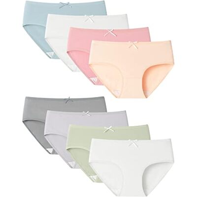 Adorel Cuecas de algodão macio roupa interior básico para menina, conjunto de 8 cores para 10 11 anos (tamanho do fabricante M) Adorel Cuecas de algodão macio roupa interior básico para menina, conjunto de 8 cores para 10 11 anos (tamanho do fabricante M)