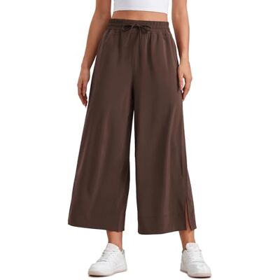 CRZ YOGA Calças Capri leves de perna larga para mulher de cintura alta castanha Fudge quente 42 CRZ YOGA Calças Capri leves de perna larga para mulher de cintura alta castanha Fudge quente 42