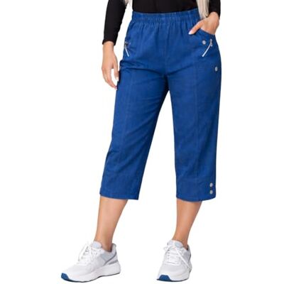 JM CLOTHING SS12 Calças capri recortadas para mulher, três quartos, macias, 3/4, elásticas, com bolsos na cintura, calções de verão, calças de tamanho grande JM CLOTHING SS12 Calças capri recortadas para mulher, três quartos, macias, 3/4, elásticas, com bolsos na cintura, calções de verão, calças de tamanho grande