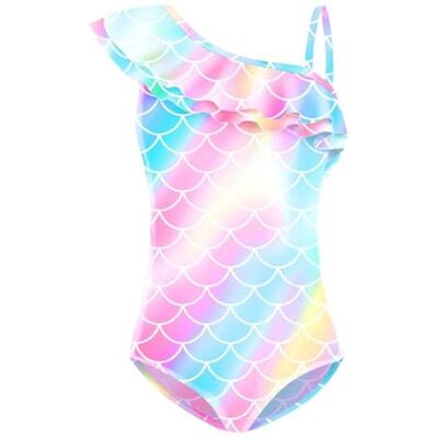 Lito Angels Fato de sereia para meninas fato de banho inteiro com babados para festa piscina de praia, 3 a 10 anos, Estilo B azul, 7-8 anos Lito Angels Fato de sereia para meninas fato de banho inteiro com babados para festa piscina de praia, 3 a 10 anos, Estilo B azul, 7-8 anos