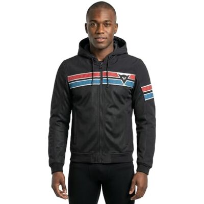 Dainese Vintedge Air Tex Jacket, casaco de mota com capuz, preto com riscas vermelhas e azuis, Preto, azul e vermelho Dainese Vintedge Air Tex Jacket, casaco de mota com capuz, preto com riscas vermelhas e azuis, Preto, azul e vermelho