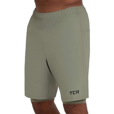 TCA Calções homem desporto com bolsos e malhas, calções desportivos para homem para Running Gym Padel homem 2 em 1 com calças curtas e bolsos com fecho de correr verde/verde, M TCA Calções homem desporto com bolsos e malhas, calções desportivos para homem para Running Gym Padel homem 2 em 1 com calças curtas e bolsos com fecho de correr verde/verde, M