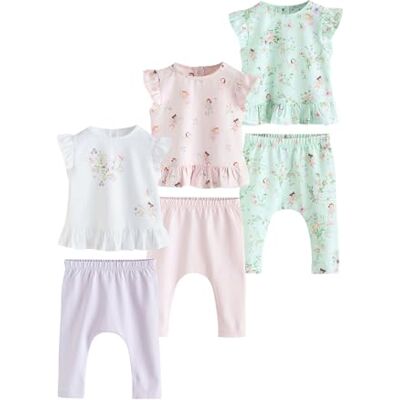 NEXT Bebés niña Conjunto de 6 piezas de camiseta de manga corta y leggings para bebé NEXT Bebés niña Conjunto de 6 piezas de camiseta de manga corta y leggings para bebé