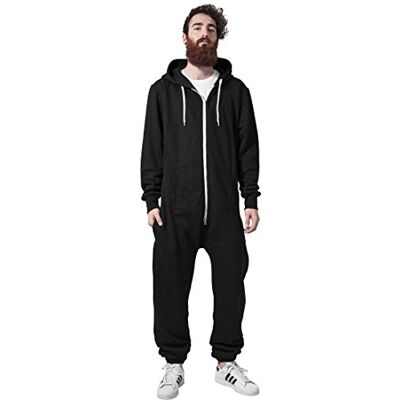 Urban Classics Macacão de pelúcia homem macacão preto largo, branco/branco Urban Classics Macacão de pelúcia homem macacão preto largo, branco/branco
