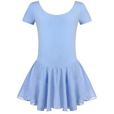 untlet Vestido de balé, camisola de dança, ginástica leotardo algodão manga curta body clássico para menina, azul untlet Vestido de balé, camisola de dança, ginástica leotardo algodão manga curta body clássico para menina, azul