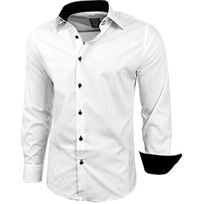 Baxboy — Camisa de manga longa masculina, de corte ajustado, fácil de passar, para trajes, trabalho, casamentos, lazer, R-44 Baxboy — Camisa de manga longa masculina, de corte ajustado, fácil de passar, para trajes, trabalho, casamentos, lazer, R-44