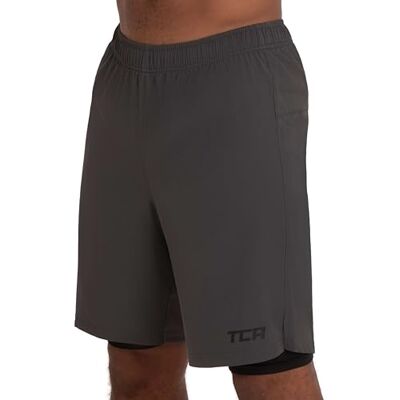 TCA Calção Curto Homem Esporte com Bolsos e Leggings Calções Esportivos Homem para Corrida, Academia, Padel Homem 2 em 1 com Leggings Curtas e Bolsos com Zíper, L TCA Calção Curto Homem Esporte com Bolsos e Leggings Calções Esportivos Homem para Corrida, Academia, Padel Homem 2 em 1 com Leggings Curtas e Bolsos com Zíper, L