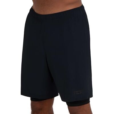TCA Calções homem desporto com bolsos e malhas, calções desportivos para homem para Running Gym Padel homem 2 em 1 com calças curtas e bolsos com fecho de correr, Preto (bolso traseiro com fecho de TCA Calções homem desporto com bolsos e malhas, calções desportivos para homem para Running Gym Padel homem 2 em 1 com calças curtas e bolsos com fecho de correr, Preto (bolso traseiro com fecho de