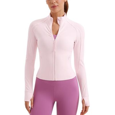 CRZ YOGA Mulher Butterluxe casaco curto de treino com fecho completo Extremamente macio, desporto, corte ajustado, fecho de correr completo, bolsos laterais, orifício para o polegar, para mulher CRZ YOGA Mulher Butterluxe casaco curto de treino com fecho completo Extremamente macio, desporto, corte ajustado, fecho de correr completo, bolsos laterais, orifício para o polegar, para mulher