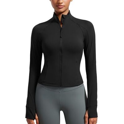 CRZ YOGA Mulher Butterluxe casaco curto de treino com fecho completo Extremamente macio, desporto, corte ajustado, fecho de correr completo, bolsos laterais, orifício para o polegar, para mulher CRZ YOGA Mulher Butterluxe casaco curto de treino com fecho completo Extremamente macio, desporto, corte ajustado, fecho de correr completo, bolsos laterais, orifício para o polegar, para mulher